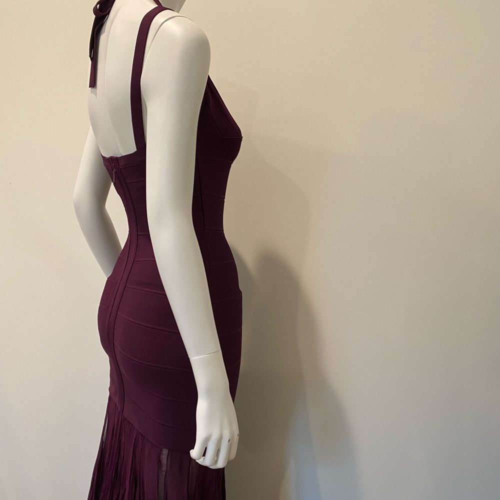 Vintage burgundy Herve Leger bandage chiffon gown M